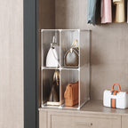 SOGA 2X 2 Tier Multifunctional PP Plastic Bag Box Portable Cubby DIY Storage Shelves Stackable Handbag Purse Organiser