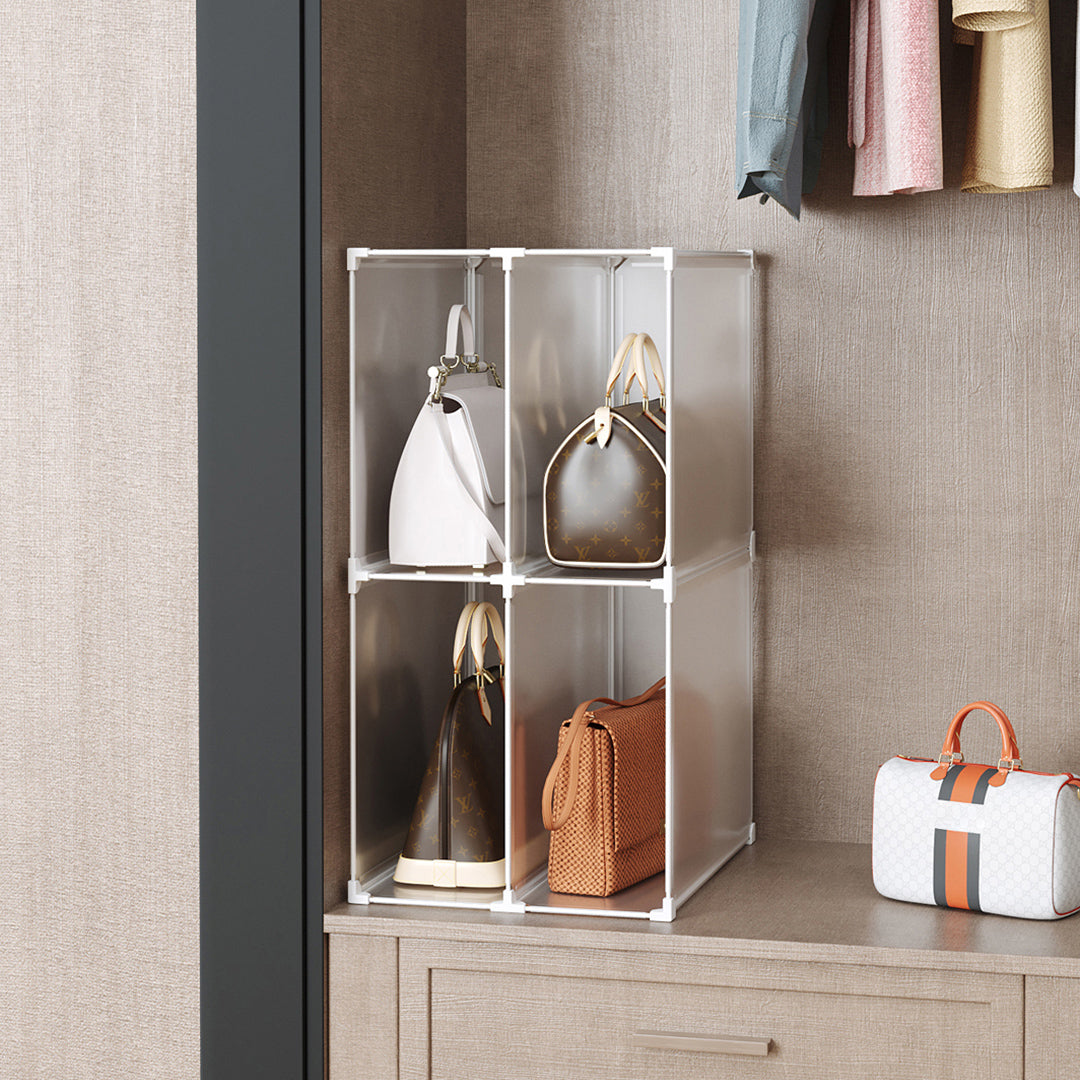 SOGA 2X 2 Tier Multifunctional PP Plastic Bag Box Portable Cubby DIY Storage Shelves Stackable Handbag Purse Organiser