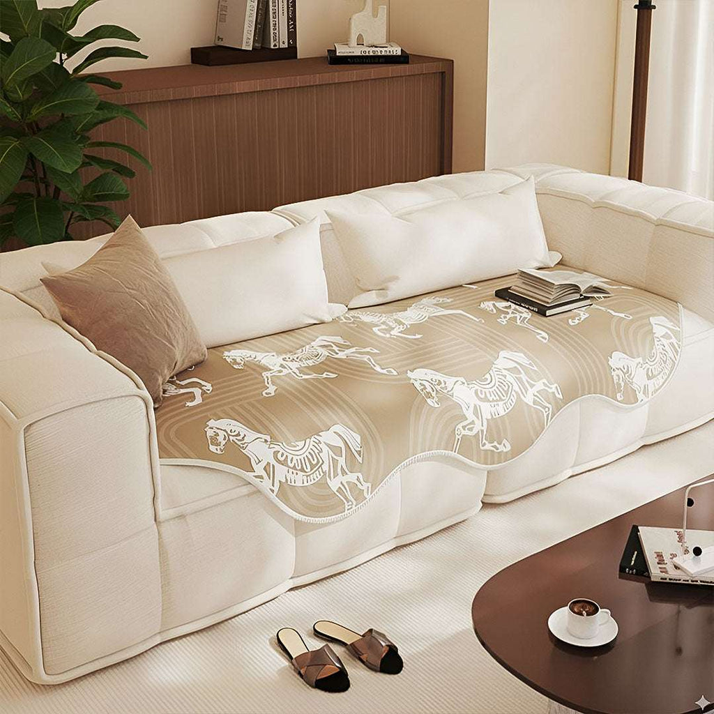 SOGA Three-Seater Beige Horse Print 90x210cm Throw Blanket Sofa Cover $ 125