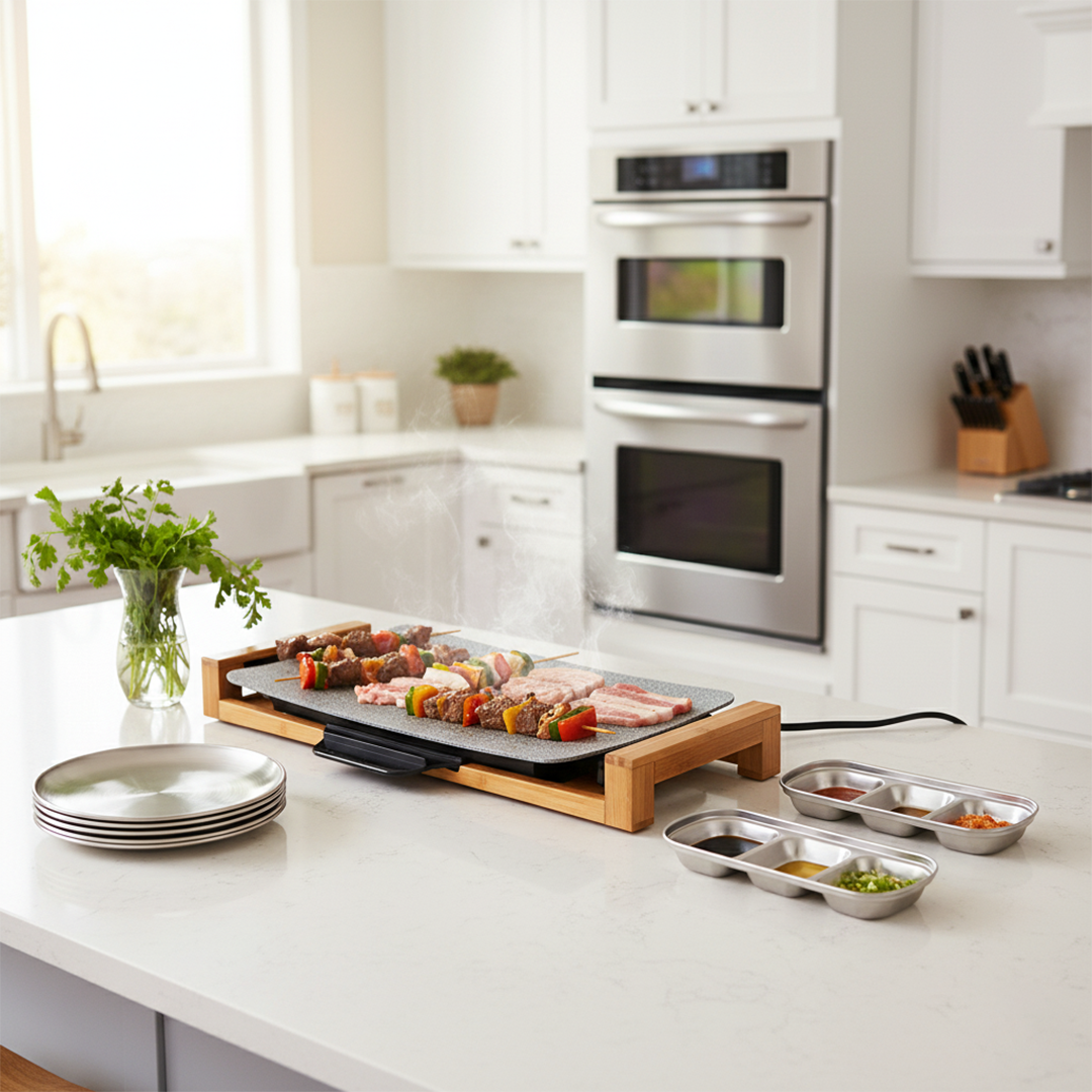 SOGA Kitchenware Bundle – Electric Ceramic BBQ Grill, Silver Grilling Plate & Sauce Pan