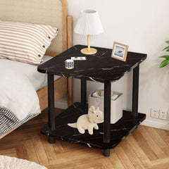 SOGA 70cm Black Ceramic Side Table Stone Pattern Modern Design with Black Metal Legs