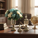 SOGA 2 x Clear Glass Flower Vase with Lid and Blue Flower Filler Vase Bronze Set
