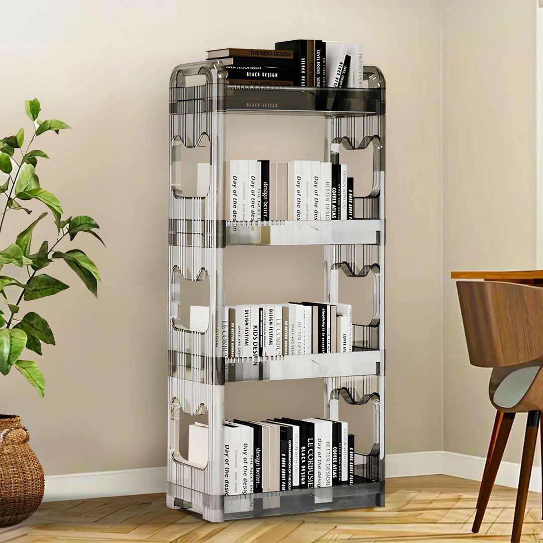SOGA 2X 38x24x90cm Clear 4 Tier Bookshelf & Cosmetic Storage Organizer Trolley Rack