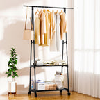 SOGA 2-in-1 Organiser Clothes Shoe Rack Space-Saving Triangular Storage with Wheels Black