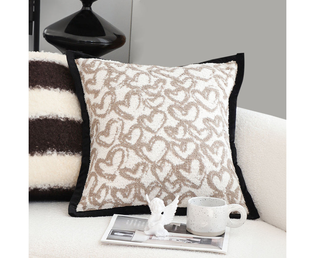 SOGA 50cm Elegant Beige Scrollwork Pattern Black Trim Decorative Throw Pillow