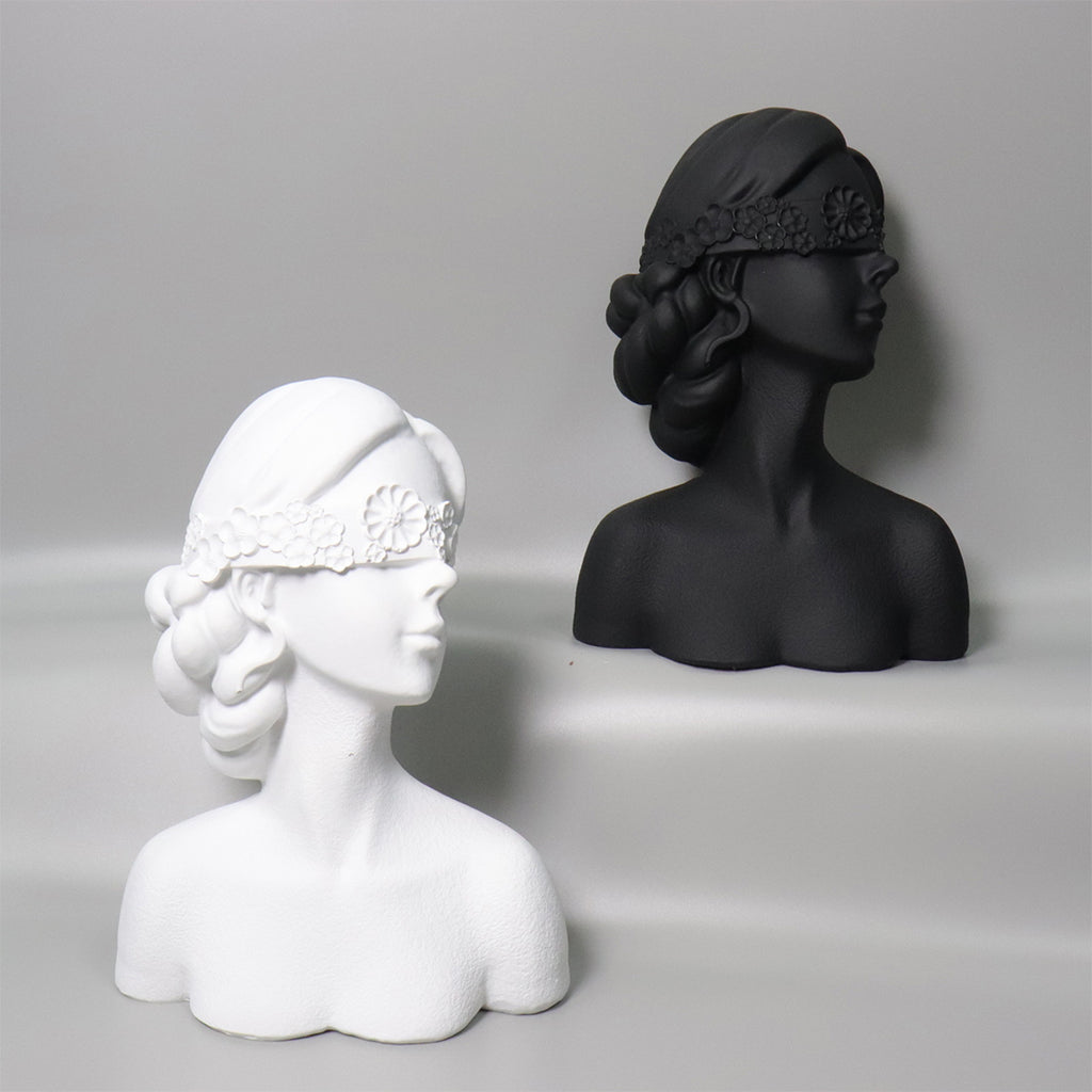 SOGA 36cm Black Resin Sculpture – Blindfold Lady Bust Home Decor