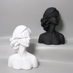 SOGA 36cm Black Resin Sculpture – Blindfold Lady Bust Home Decor