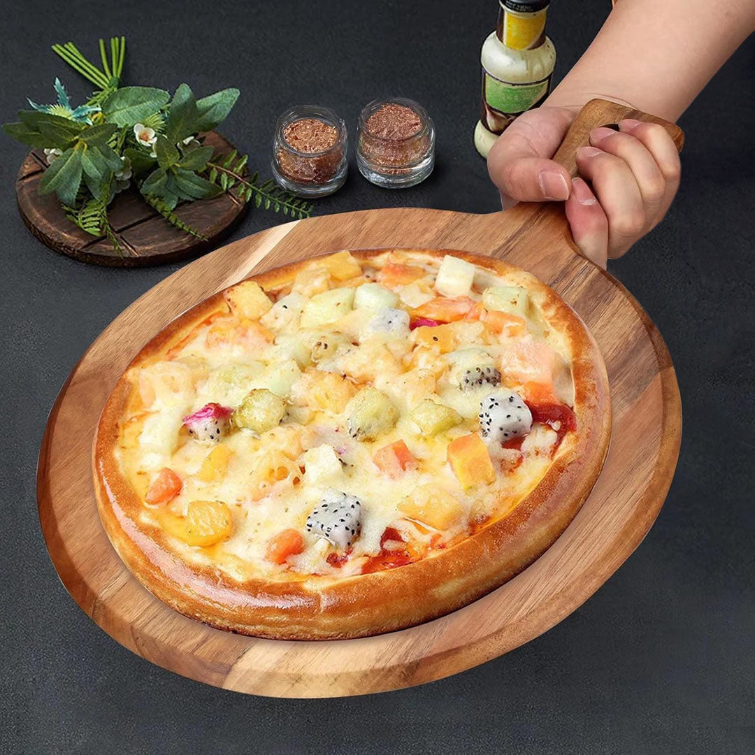 SOGA 42cm Round Premium Wooden Acacia Cutting Board Charcuterie Paddle