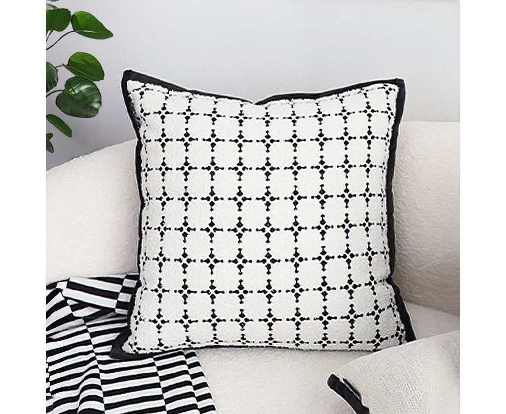SOGA 50cm Moroccan Black Cross Pattern Black Trim Decorative Throw Pillow