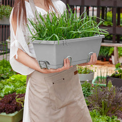 SOGA 49.5cm White Rectangular Planter Vegetable Herb Flower Outdoor Plastic Box with Holder Balcony Garden Decor Set of 4