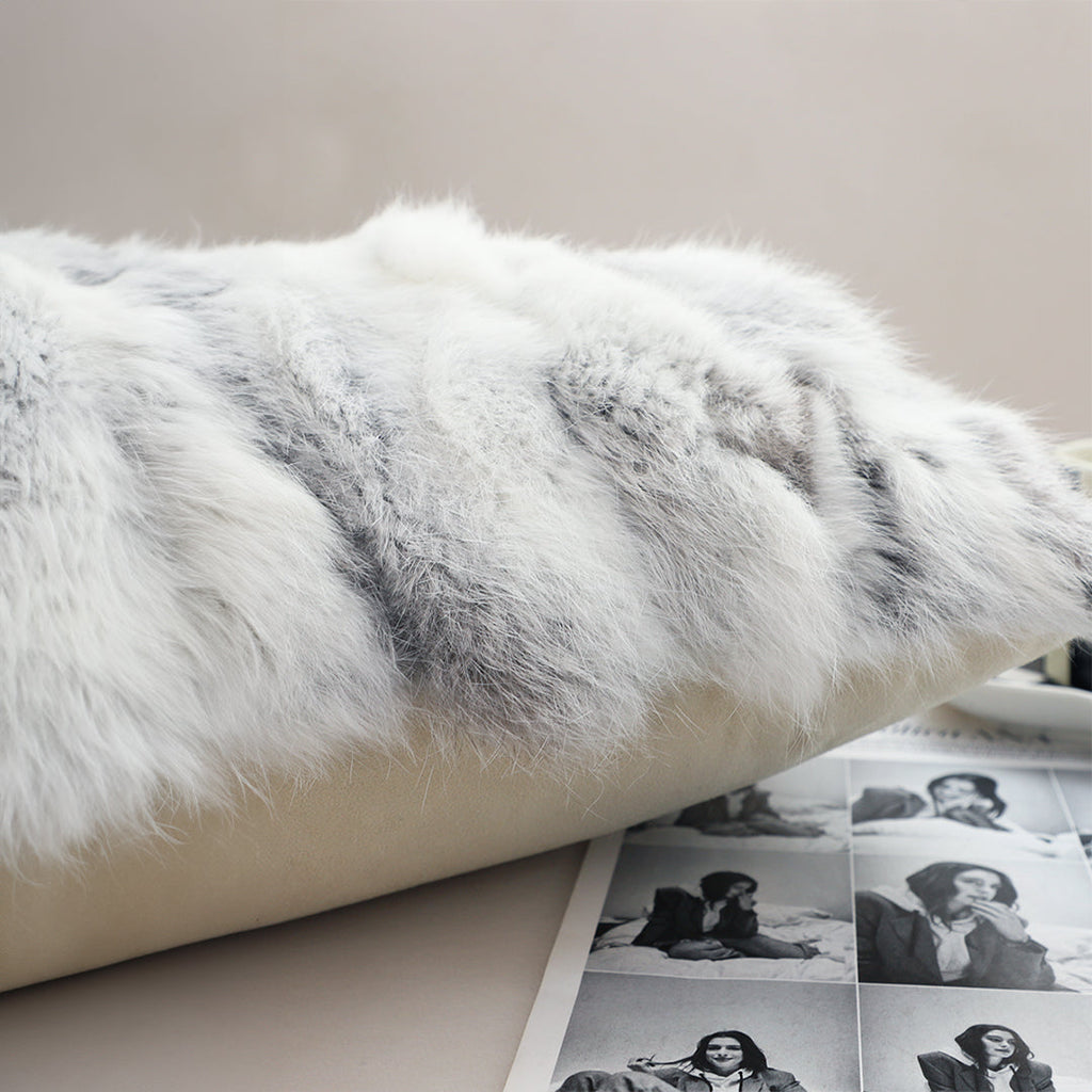 SOGA 2X 30cm Throw Pillow Floral Gray Rabbit Fur Lumbar Warm Cozy Decorative Cushion Home Decor