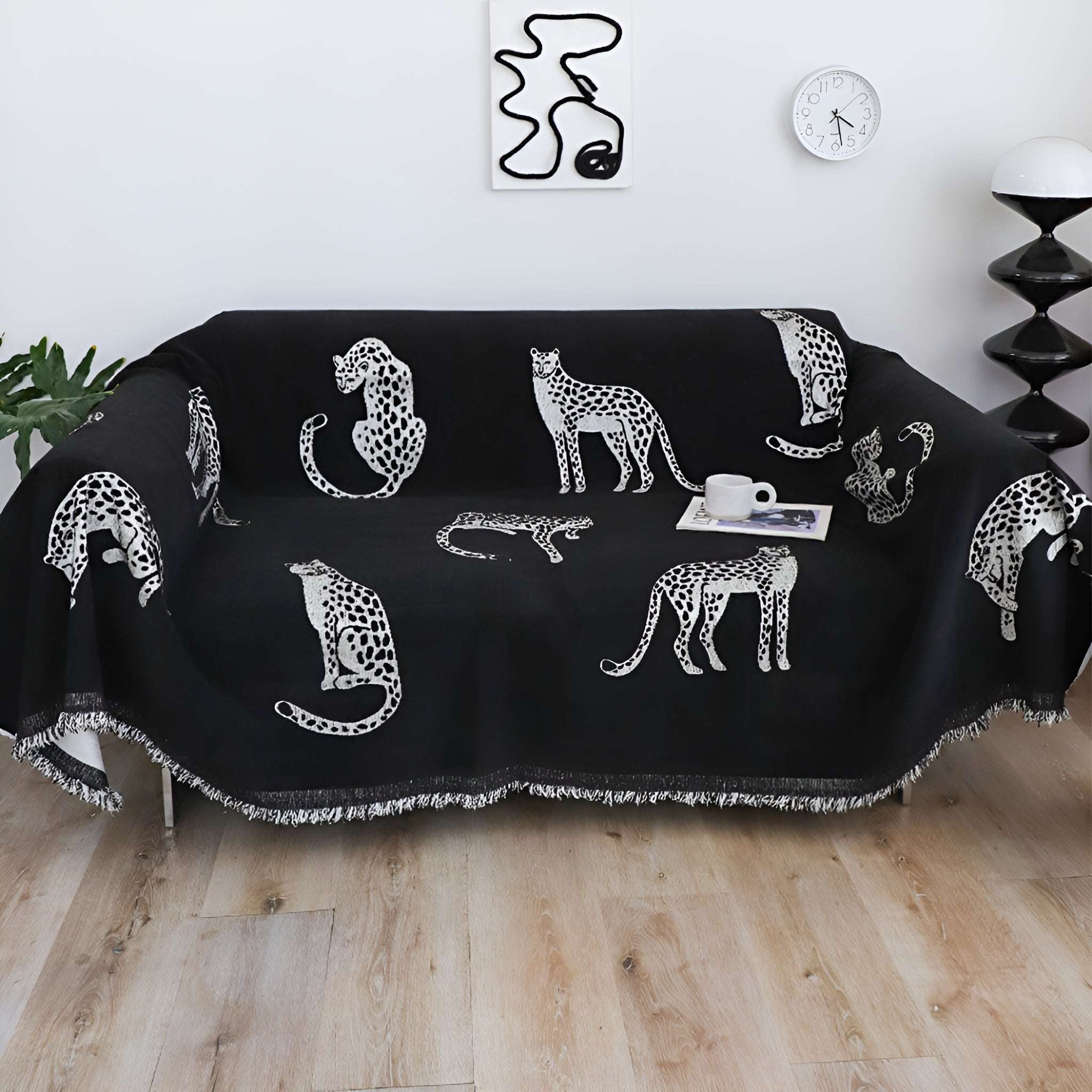 SOGA Two-seater Black Sofa Cover Leopard Print 180x260cm Polyester $ 102