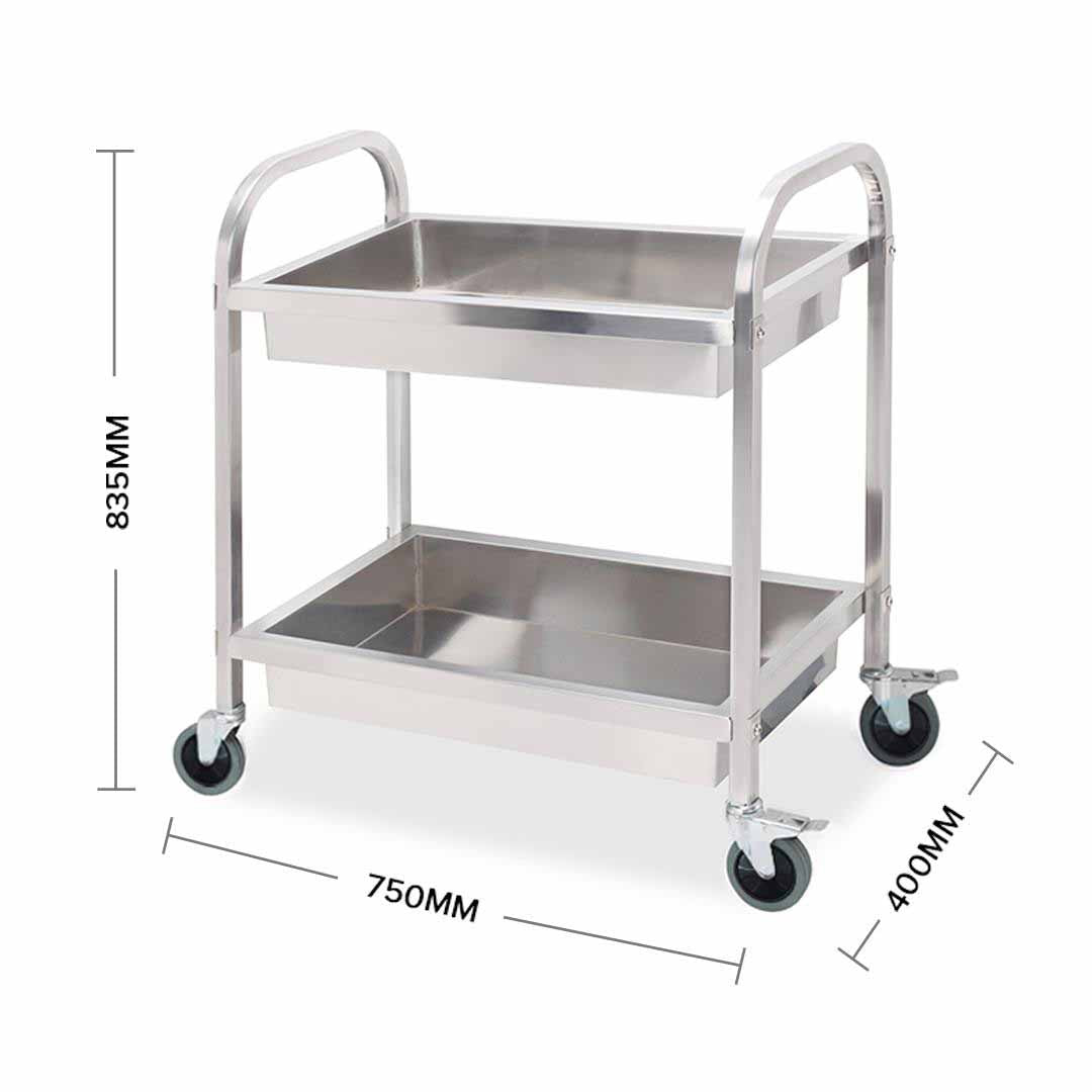 SOGA 2 Tier Stainless Steel Kitchen Trolley Bowl Collect Service Food Cart 75×40×83cm Small