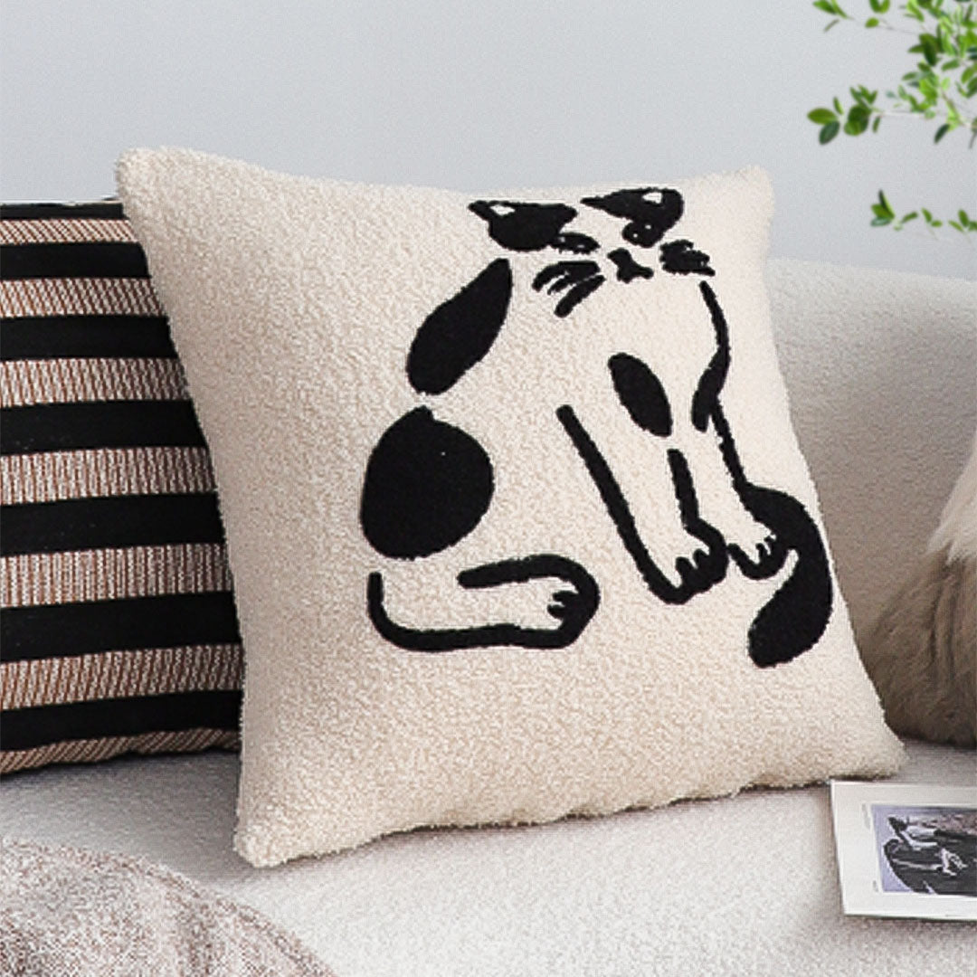 SOGA 45cm Off-White Cat Design Square Throw Pillow