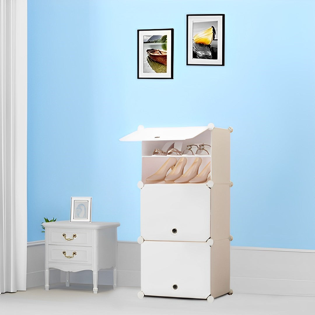 SOGA 5 Tier White Shoe Rack Organizer Sneaker Footwear Storage Stackable Stand Cabinet Portable Wardrobe with Cover