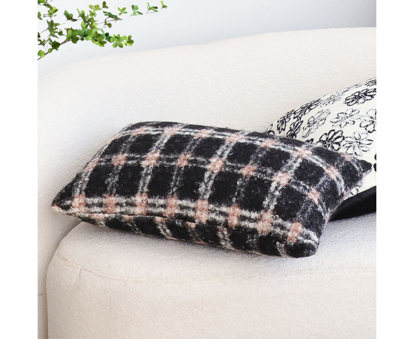 SOGA 35cm Modern Plaid Pattern Blush Pink Gray Decorative Throw Pillow