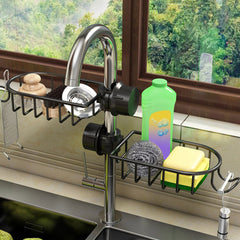 SOGA Black Single Kitchen Sink Organiser Faucet Soap Sponge Caddy Rack Storage Drainer