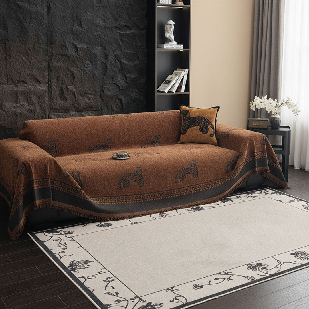 SOGA Four-seater Brown Sofa Cover Leopard Print 180x420cm Polyester