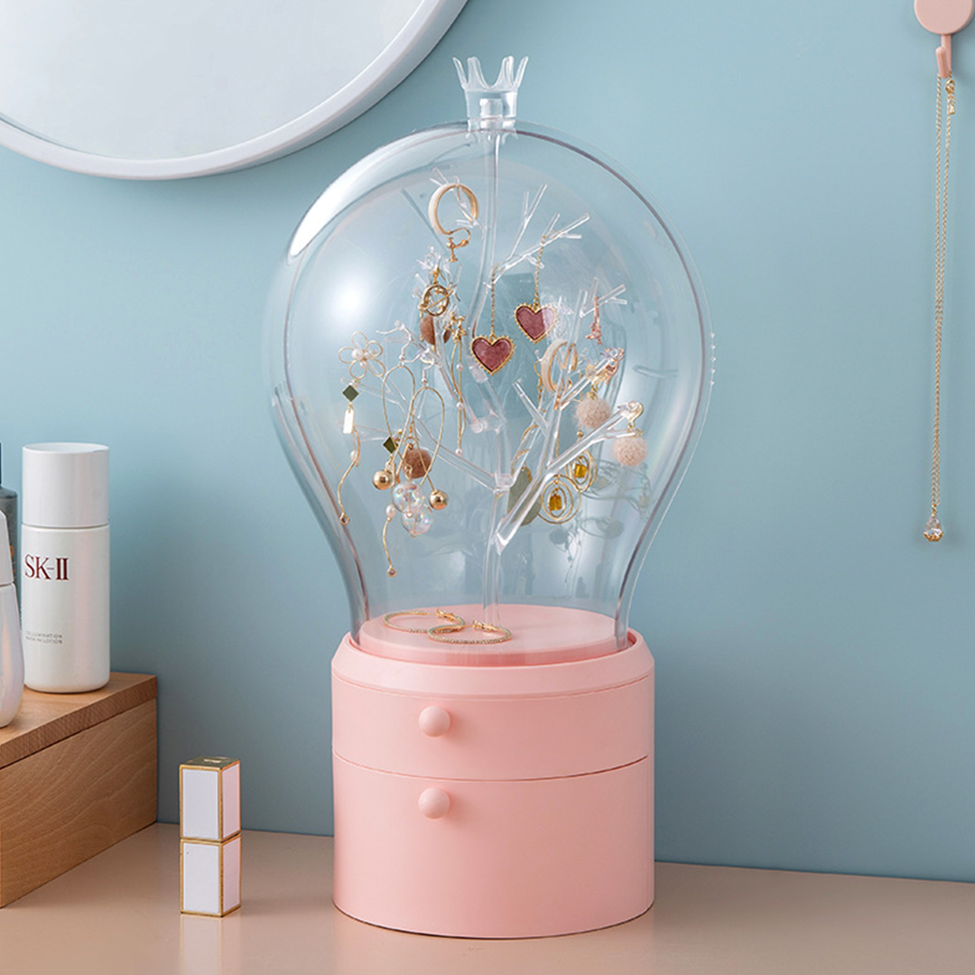 SOGA 2X Pink 360 Degree Rotating 2 Layered Jewelry Storage Box Waterproof Dustproof Accessories Organiser