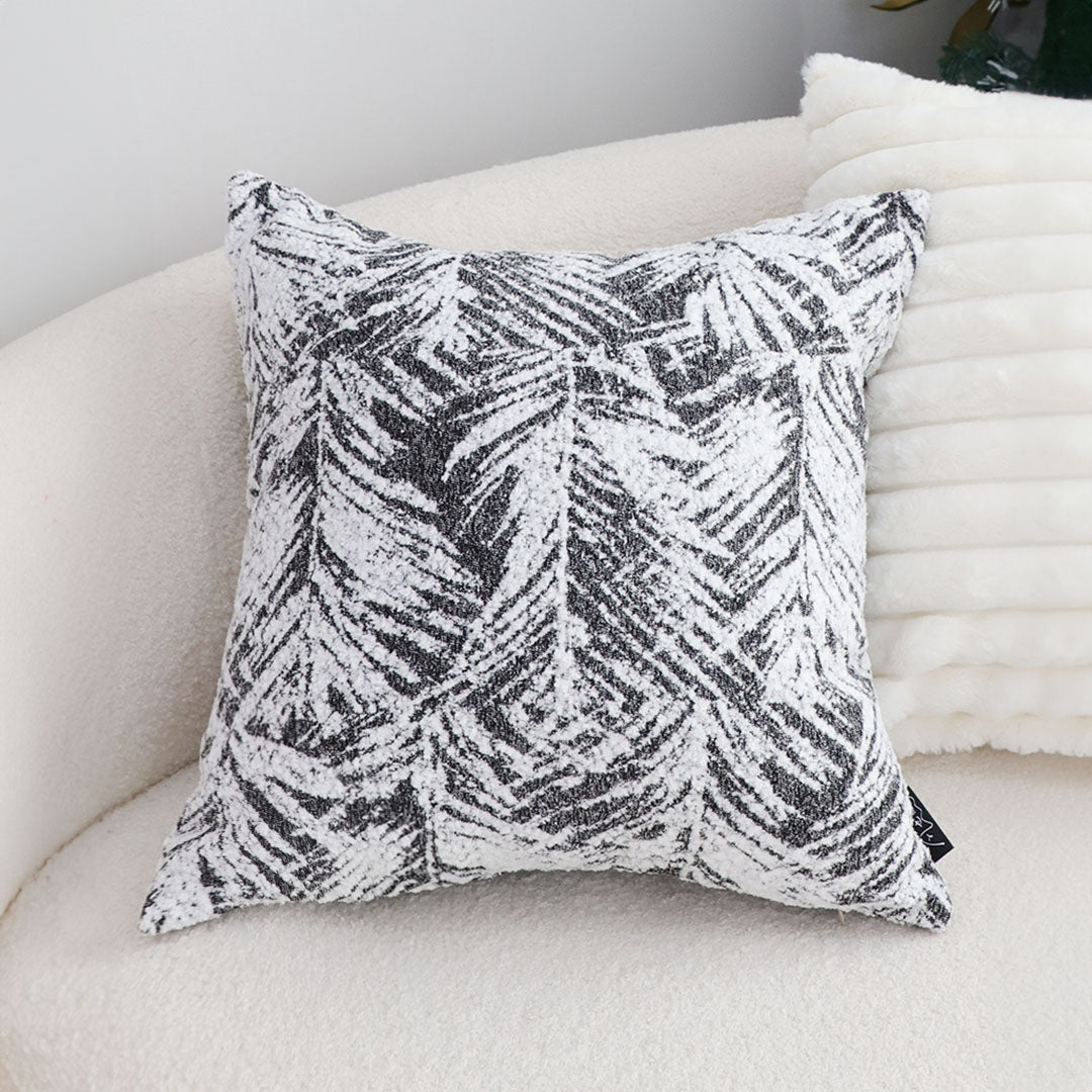 SOGA 2X 50cm Modern Charcoal Palm Leaf Print Contemporary Throw Pillow