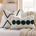 SOGA 2X 30cm Cream Green Circle Pom Chevron Tassel Decorative Pillow $ 140