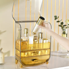 SOGA 3 Tier Golden Yellow Multifunctional Countertop Cosmetic Storage Makeup Perfume Skincare Display Stand Shelf Drawer Type Organiser