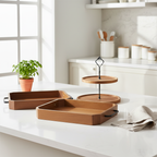SOGA Kitchenware Bundle – 2 Paulownia Wood Serving Trays & 2-Tier Acacia Dessert Stand $ 132