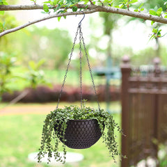 SOGA 2X Coffee Large Hanging Resin Flower Pot Self Watering Basket Planter