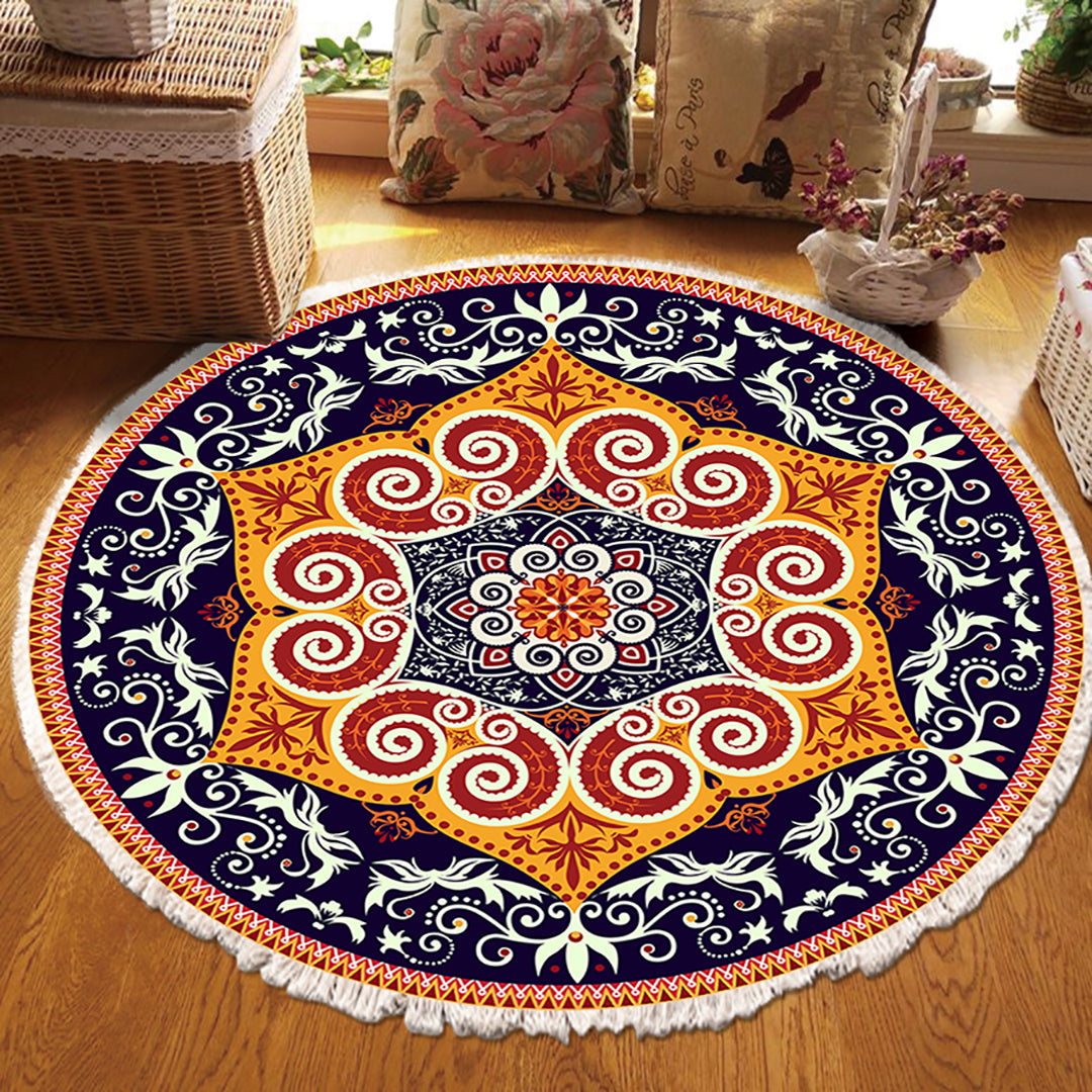 SOGA 2X 90cm Round Mandala Ethnic Style Round Carpet Anti-slip Doormat Home Decor