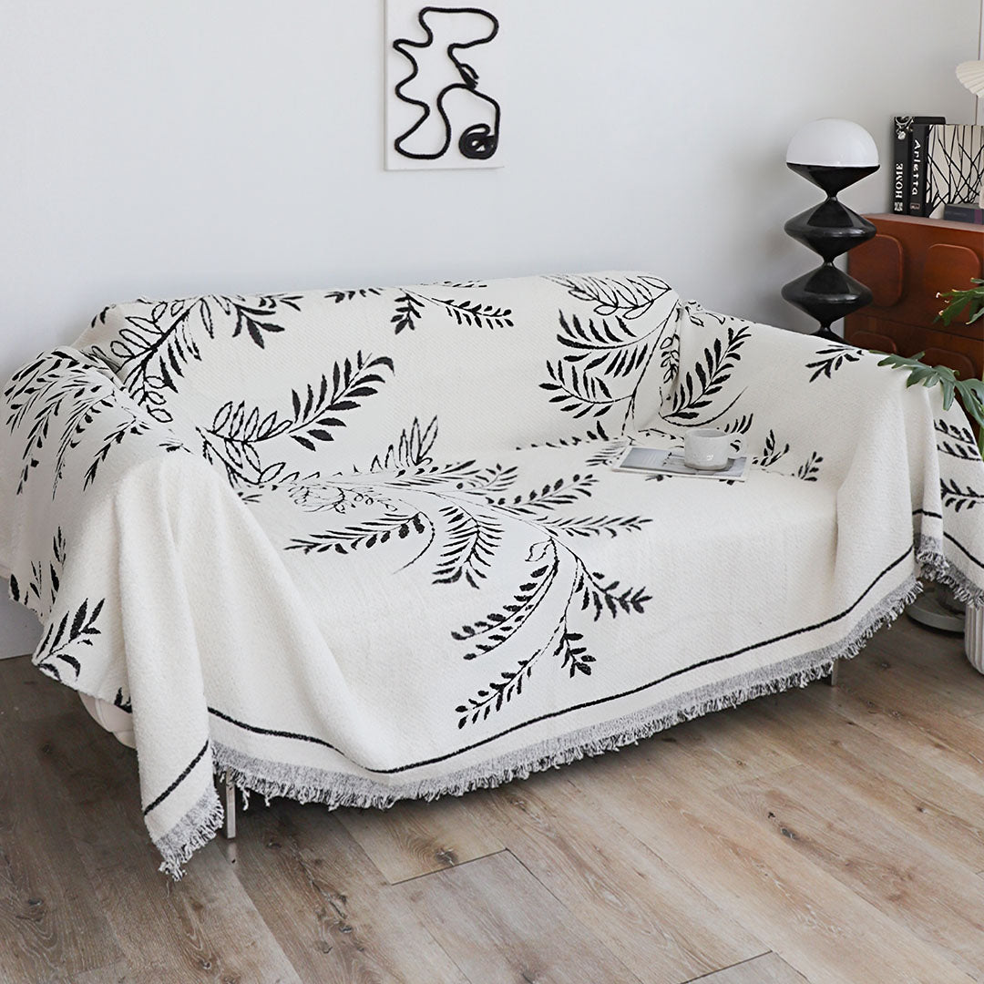 SOGA Two-seater White Sofa Cover Leaf Print 180x260cm Polyester