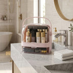 SOGA 2 Tier Pink Countertop Makeup Cosmetic Storage Organiser Skincare Holder Jewelry Storage Box with Handle