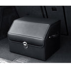 SOGA Leather Car Boot Collapsible Foldable Trunk Cargo Organizer Portable Storage Box With Lock Black Small