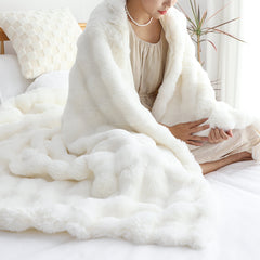 SOGA 2X 160X200cm Throw Blanket  White Double Layer Rabbit Fur Cozy Comfort with Stylish Decor