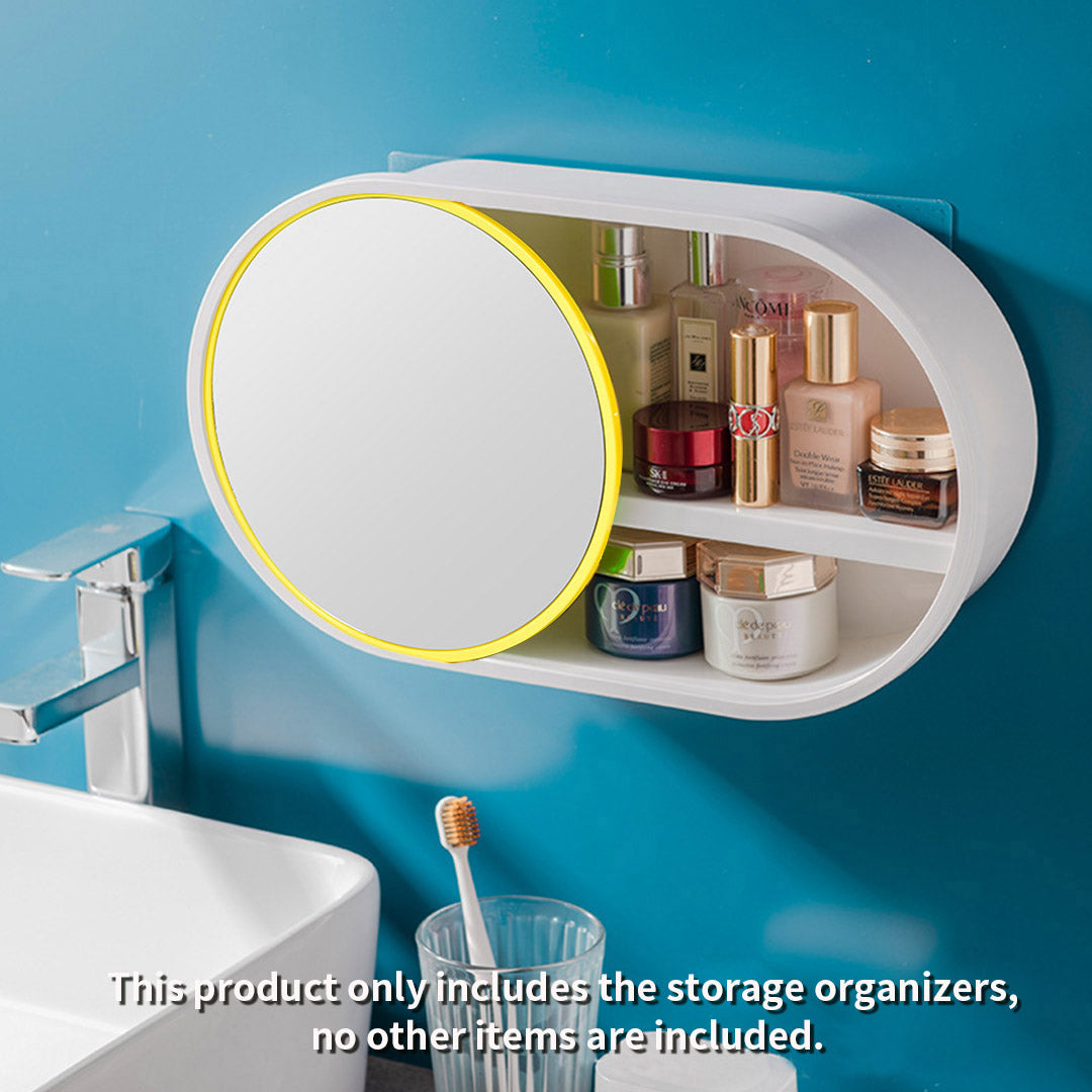 SOGA 2X 39cm Oval Wall-Mounted Mirror Storage Box Vanity Mirror Rack Bathroom Adhesive Shelf Home Organiser Deco