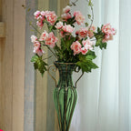 SOGA Green Colored European Glass Flower Vase Solid Base with Two Gold Metal Handle