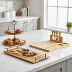 SOGA Kitchenware Bundle – Brown Acacia Cheese Board, 2-Tier Dessert Stand & Serving Tray
