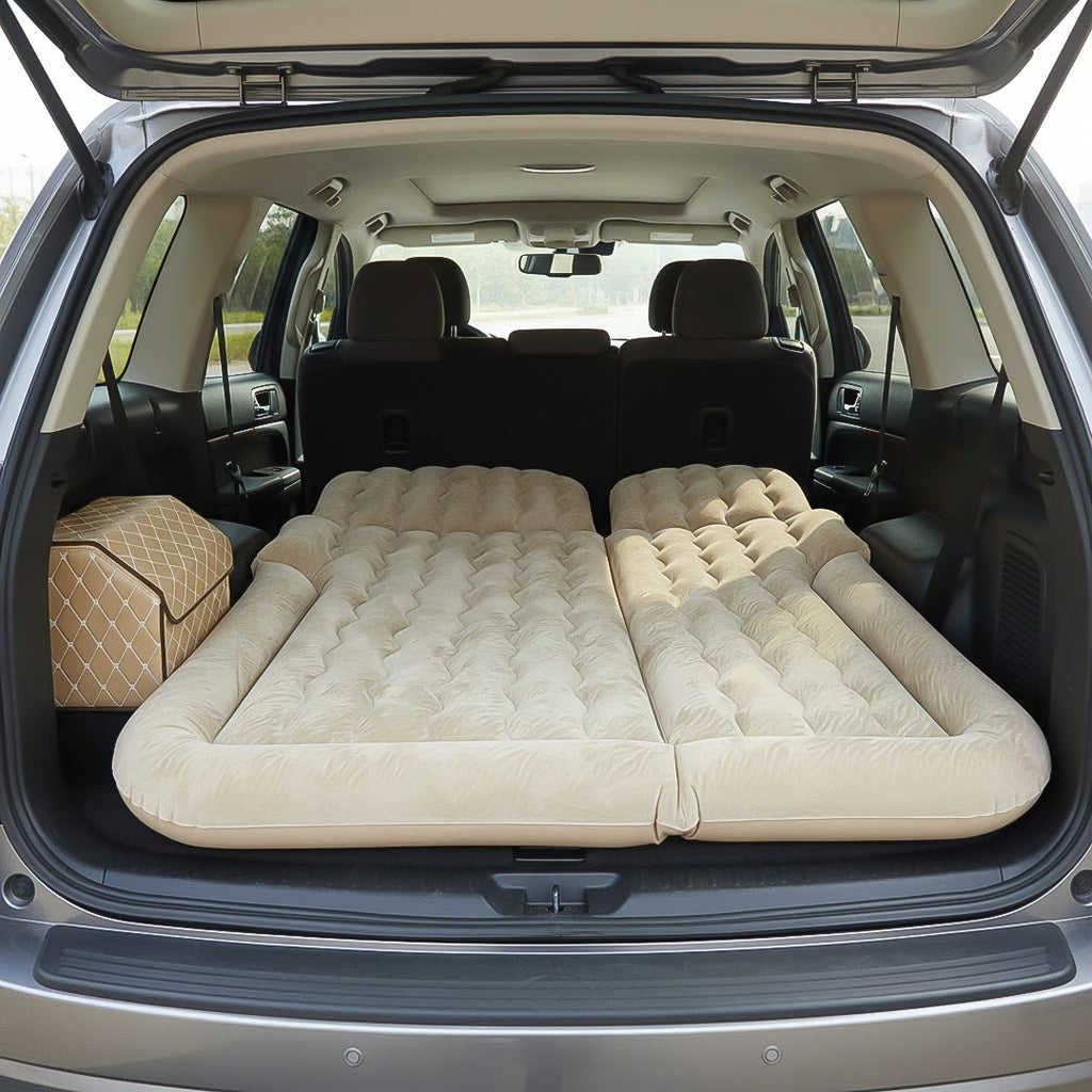 SOGA Car Bundle A – Beige Leather Collapsible Trunk Organizer & Inflatable Boot Mattress