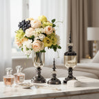 SOGA 2 x Clear Glass Flower Vase with Lid and White Flower Filler Vase Black Set