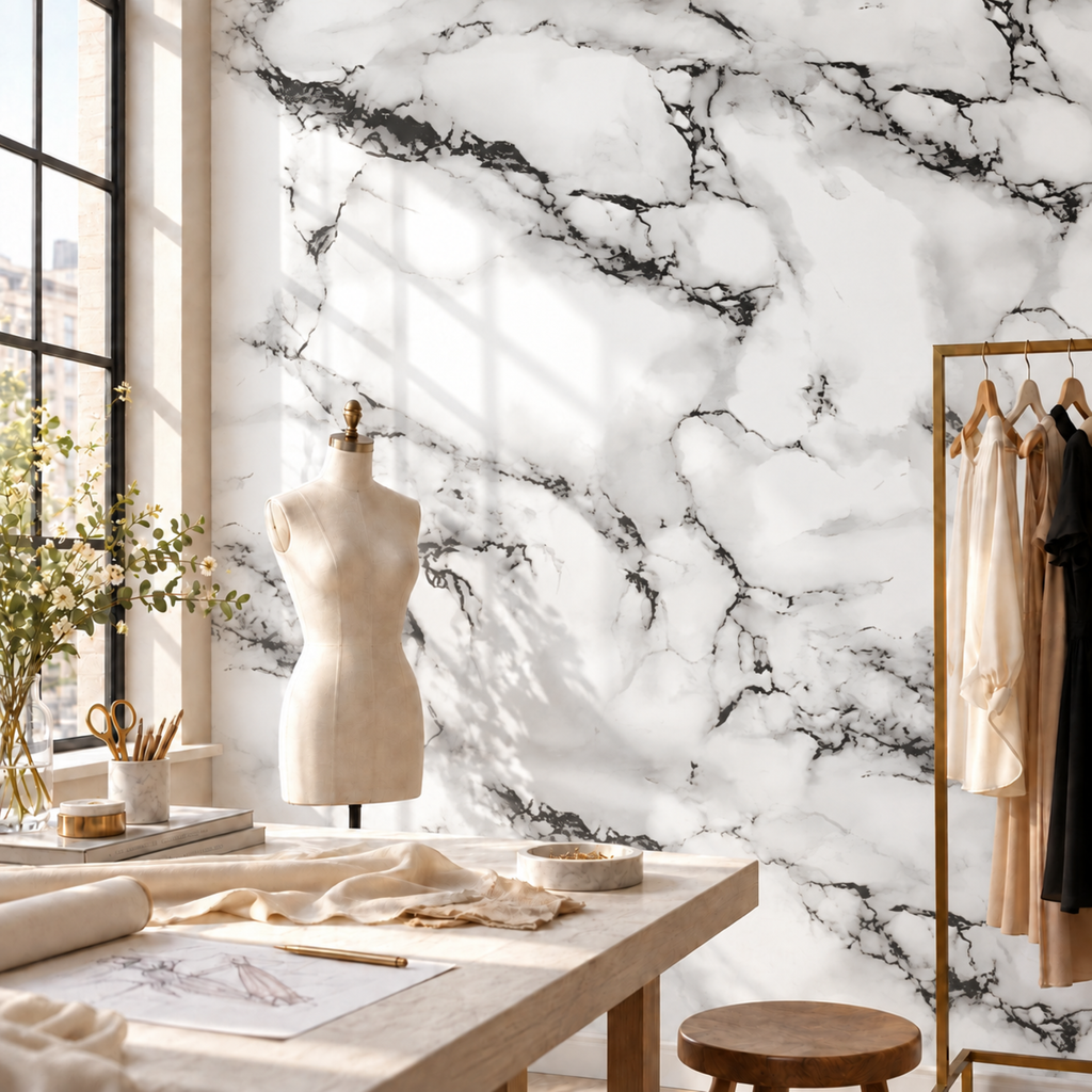SOGA Peel & Stick Floor and Wall Tiles 30 x 60cm 10 Pack Black White Faux Marble