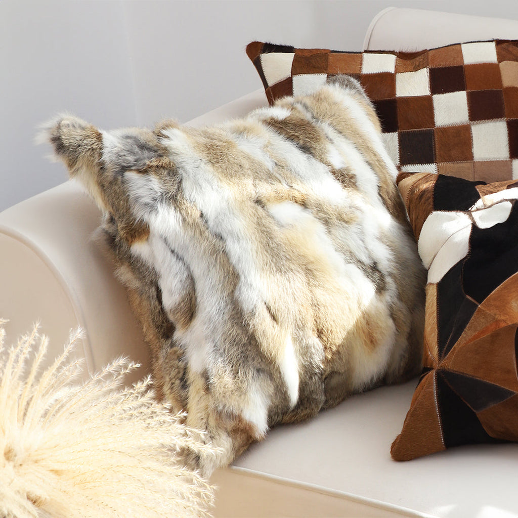 SOGA 2X 45cm Throw Pillow Coffee Rabbit Fur Square Warm Cozy Decorative Cushion Home Decor