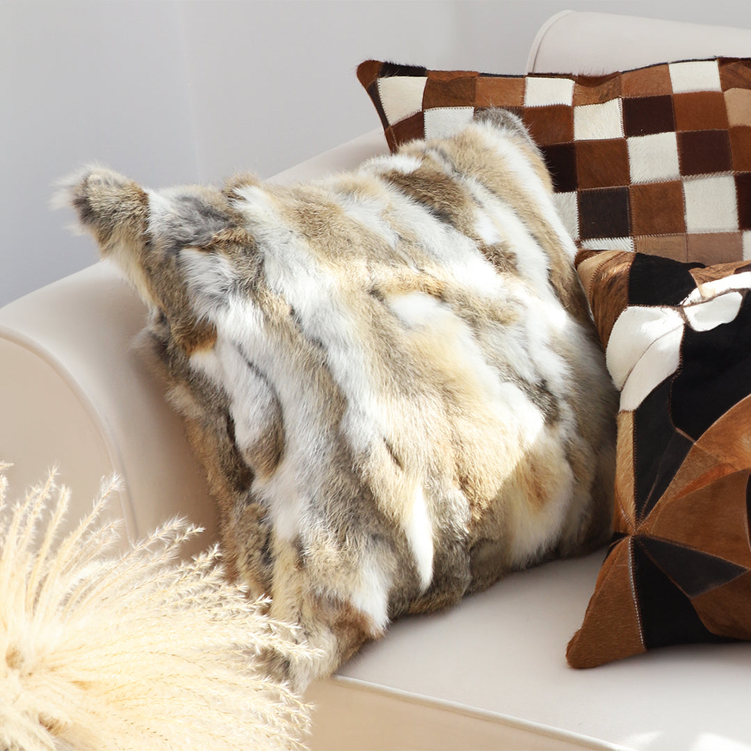 SOGA 2X 45cm Throw Pillow Coffee Rabbit Fur Square Warm Cozy Decorative Cushion Home Decor