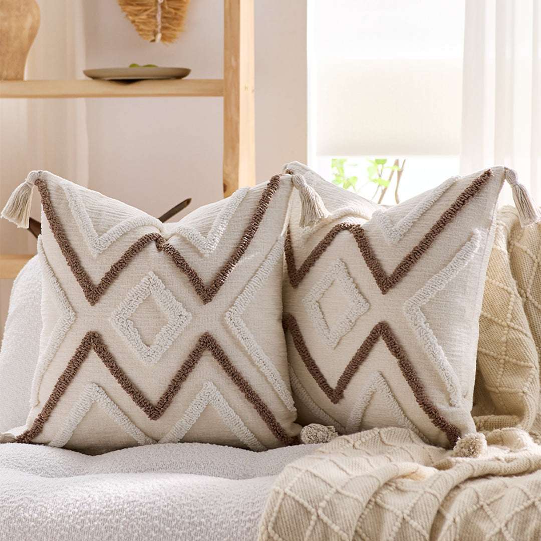 SOGA Boho Tufted Cushion 45cm Tassel White Brown Geometric Decorative Throw Pillow $ 72