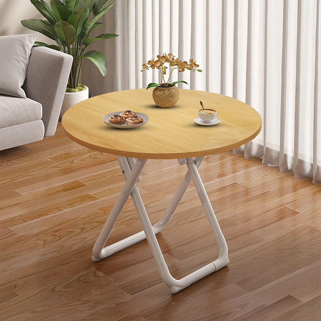 SOGA 80cm Wood Color Round Table with White Legs Modern Design for Home Decor