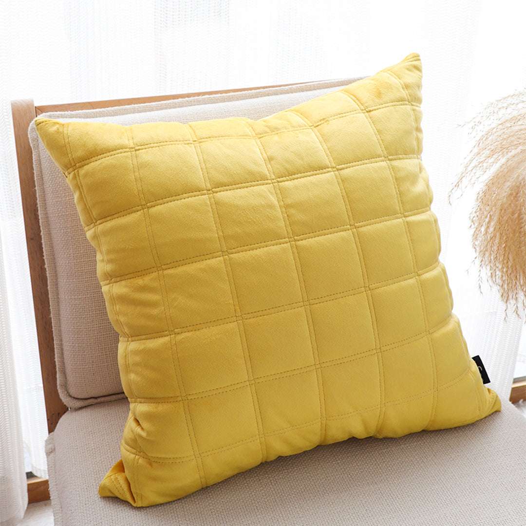 SOGA 2X 50cm Yellow Quilted Grid Pattern Decorative Throw Pillow $ 119