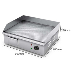 SOGA 2X Electric Stainless Steel Ribbed Griddle Commercial Grill BBQ Hot Plate