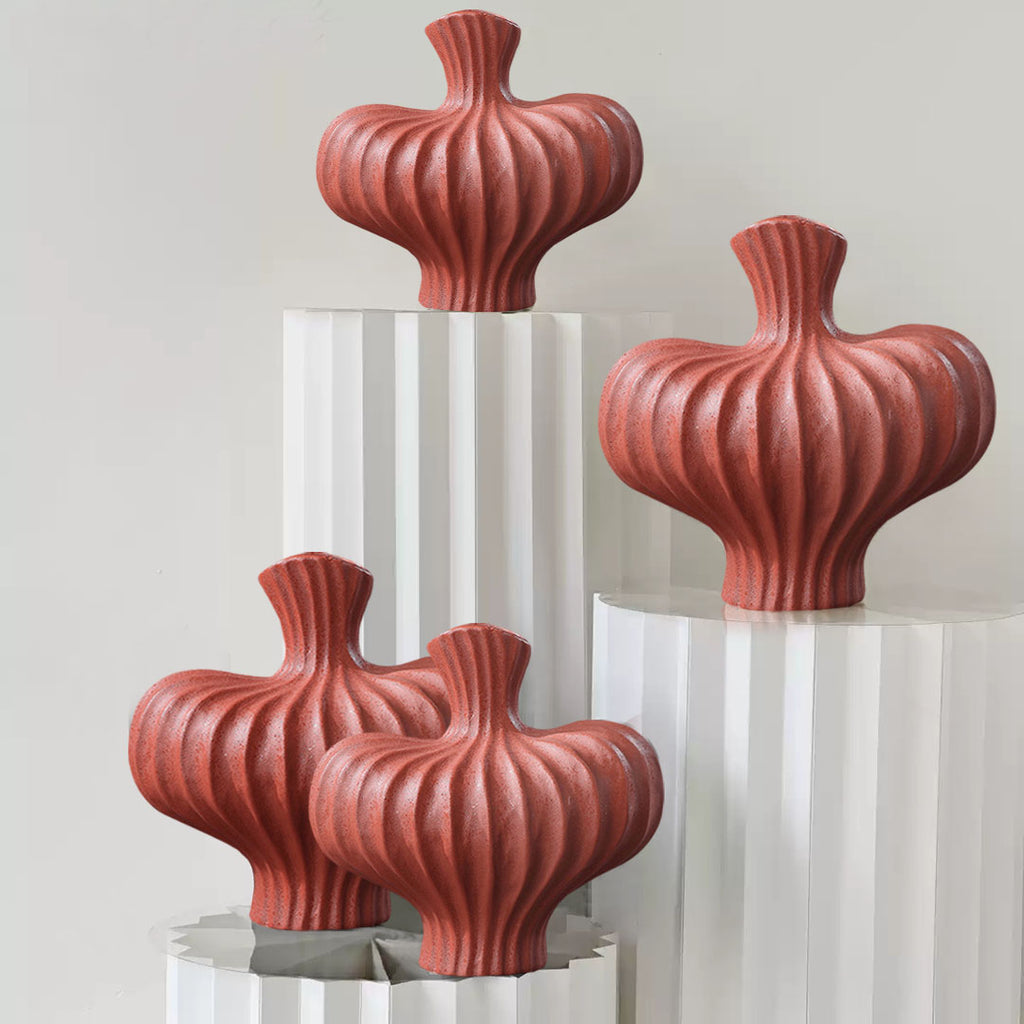 SOGA 2X 25X24cm Ornament Matte Red Small Vases Countertop Decoration Accessories Porch Crafts Home Decor