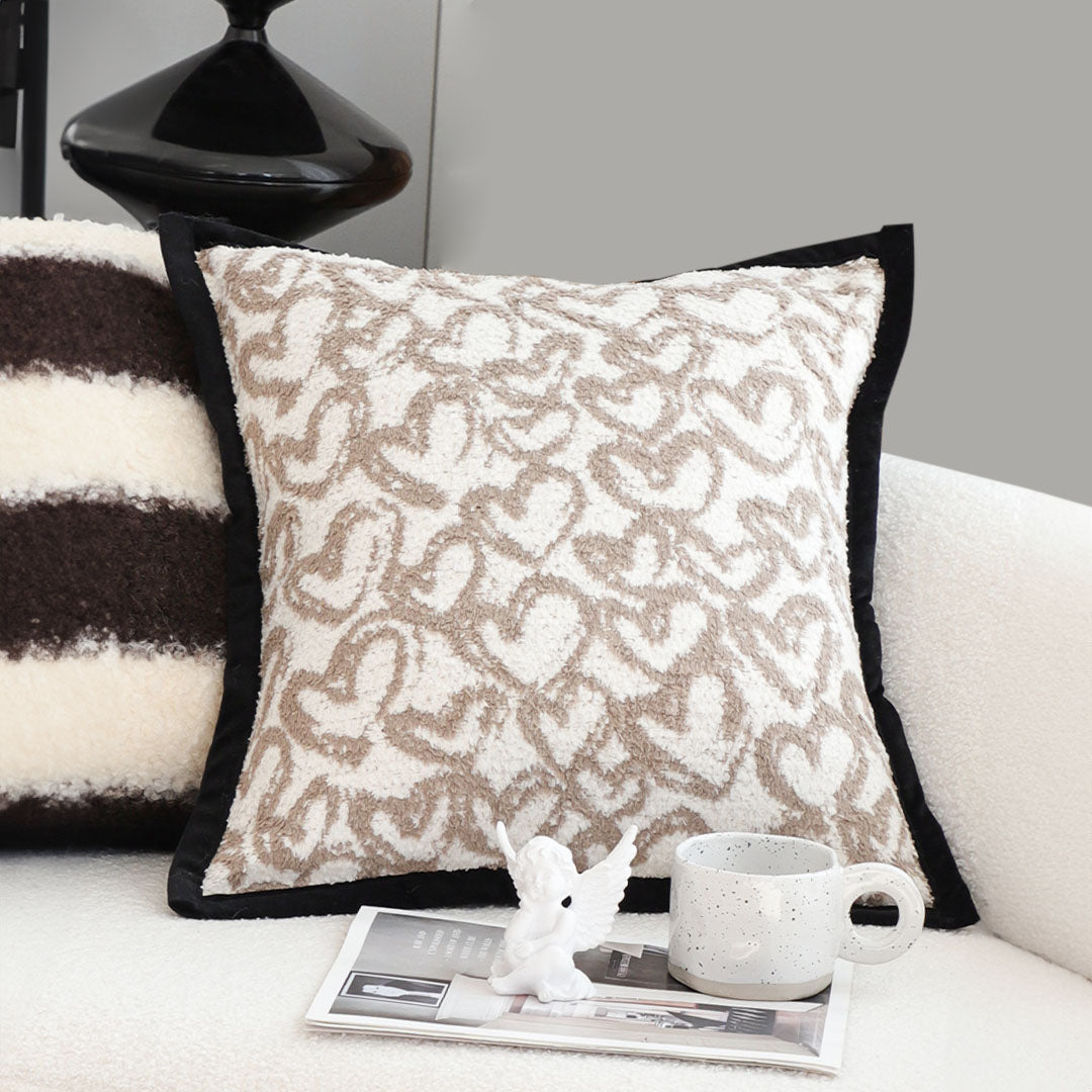 SOGA 2X 50cm Elegant Beige Scrollwork Pattern Black Trim Decorative Throw Pillow