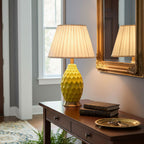 SOGA 4X Textured Ceramic Oval Table Lamp with Gold Metal Base Yellow