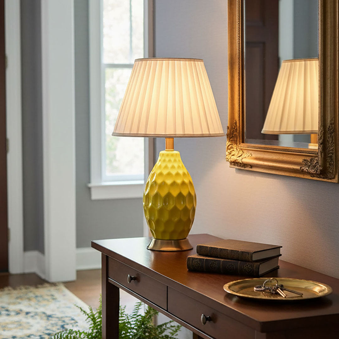 SOGA 4X Textured Ceramic Oval Table Lamp with Gold Metal Base Yellow