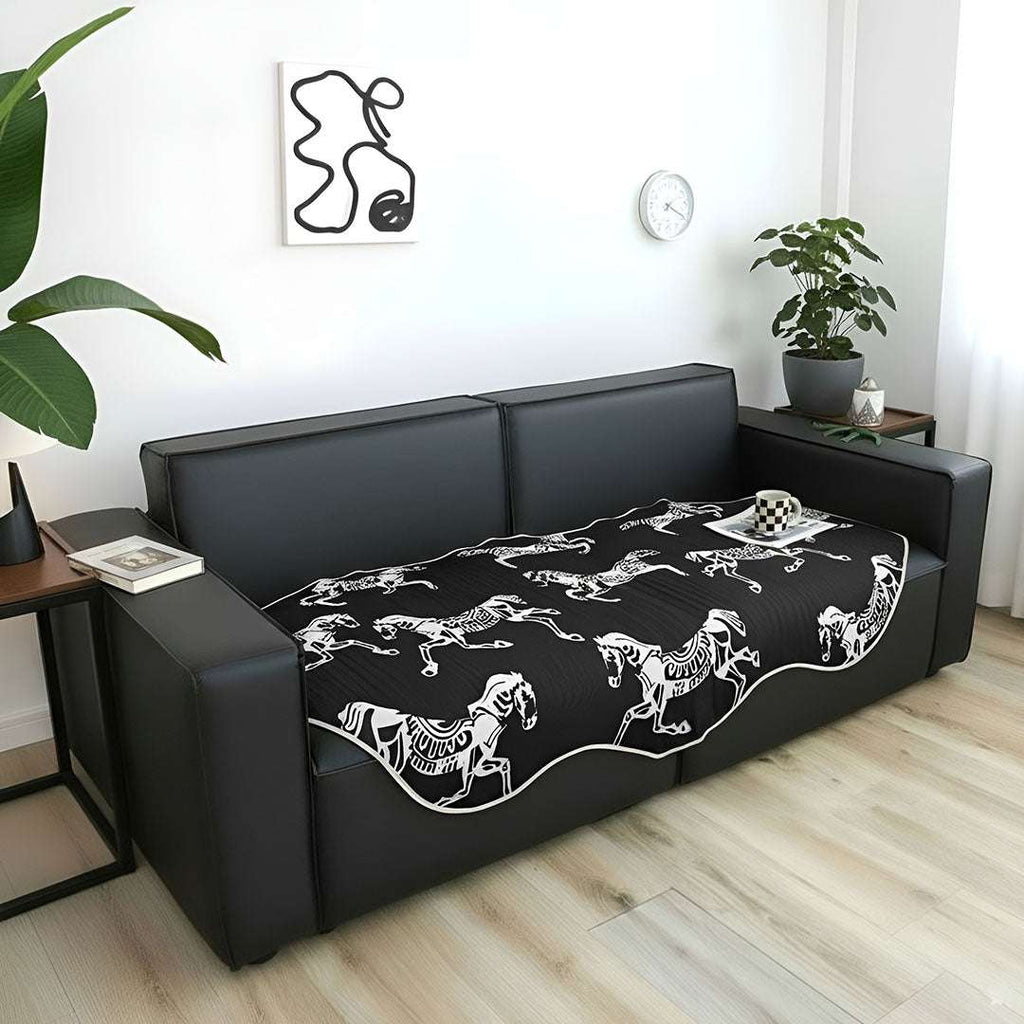 SOGA Two-Seater Black Horse Print 90x180cm Throw Blanket Sofa Cover $ 111